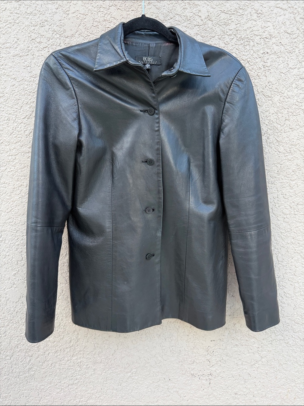 Black Leather Button-Front Women's Jacket